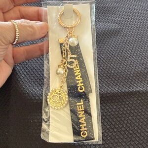 CHANEL Midnight Blue & Gold Key Holder with Pearl & Rhinestone Accents